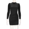 Women's Bodycon Dress, High Neck, Long Sleeves and Ruched Skirt