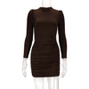 Women's Bodycon Dress, High Neck, Long Sleeves and Ruched Skirt