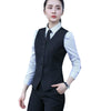 Women's Slim Fit Collarless Single-Breasted Polyester Solid Color Vest with Pocket for Work in Black