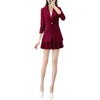 Women's Gentle Style Splicing Polyester Solid Color Long Sleeve Suit Set with Blazer and Skirt Two Piece for Casual Wear