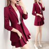 Women's Gentle Style Splicing Polyester Solid Color Long Sleeve Suit Set with Blazer and Skirt Two Piece for Casual Wear