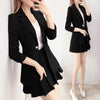 Women's Gentle Style Splicing Polyester Solid Color Long Sleeve Suit Set with Blazer and Skirt Two Piece for Casual Wear