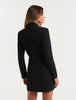Women's Slim Fit Solid Color Single-Row Multi-Buckle Long Sleeve Dress with Pocket Casual European and American Style in Black