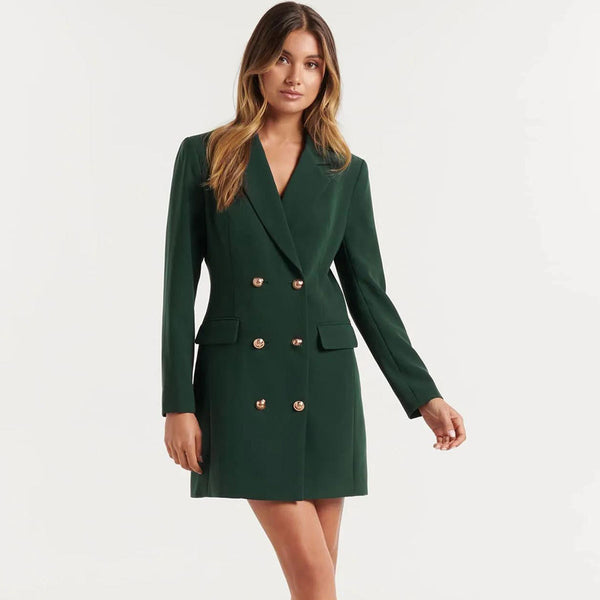 Women's Slim Fit Solid Color Single-Row Multi-Buckle Long Sleeve Dress with Pocket Casual European and American Style in Black