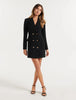 Women's Slim Fit Solid Color Single-Row Multi-Buckle Long Sleeve Dress with Pocket Casual European and American Style in Black