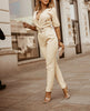 Women's Half Sleeve Solid Color Casual Office Work Blazer with Tie Waist for Office in White Blue Pink Apricot