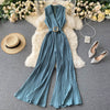 Women's Sleeveless Simple Wide Leg Jumpsuit Pants for Light Mature Style in Black Yellow Army Green Blue