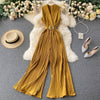 Women's Sleeveless Simple Wide Leg Jumpsuit Pants for Light Mature Style in Black Yellow Army Green Blue