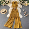 Women's Sleeveless Simple Wide Leg Jumpsuit Pants for Light Mature Style in Black Yellow Army Green Blue