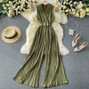 Women's Sleeveless Simple Wide Leg Jumpsuit Pants for Light Mature Style in Black Yellow Army Green Blue