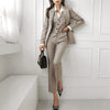 Women's Long Sleeve Three Piece Suit Set with Jacket Vest and Career Pants for Work Office in As Shown
