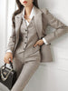 Women's Long Sleeve Three Piece Suit Set with Jacket Vest and Career Pants for Work Office in As Shown