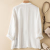 Women's Loose Fit Single Breasted Cotton Solid Color Long Sleeve Blazer with Pockets Hong Kong Style Casual Work in White Ink Blue