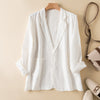 Women's Loose Fit Single Breasted Cotton Solid Color Long Sleeve Blazer with Pockets Hong Kong Style Casual Work in White Ink Blue