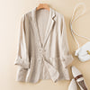 Women's Loose Fit Single Breasted Cotton Solid Color Long Sleeve Blazer with Pockets Hong Kong Style Casual Work in White Ink Blue