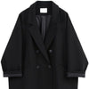 Women's Loose Fit Double-Breasted Buckle Long Sleeve Solid Color Office Blazer for Work Office in Black