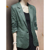 Women's General Fit Solid Color One Button Hemp Jacket with Seven Point Sleeves for Hong Kong Style Casual Wear in Green