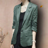 Women's General Fit Solid Color One Button Hemp Jacket with Seven Point Sleeves for Hong Kong Style Casual Wear in Green