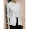 Women's General Fit Solid Color One Button Hemp Jacket with Seven Point Sleeves for Hong Kong Style Casual Wear in Green
