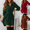 Women's Shirt Dress, Long Sleeves, Button Front, Lapel Collar and Waist Belt