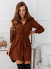 Women's Shirt Dress, Long Sleeves, Button Front, Lapel Collar and Waist Belt