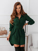 Women's Shirt Dress, Long Sleeves, Button Front, Lapel Collar and Waist Belt