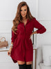 Women's Shirt Dress, Long Sleeves, Button Front, Lapel Collar and Waist Belt