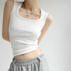 Women's Slim Fit Cotton Solid Color Sleeveless Short Length Crop Vest Top for Summer Casual Wear in Black White Army Green Advanced Grey