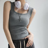 Women's Slim Fit Cotton Solid Color Sleeveless Short Length Crop Vest Top for Summer Casual Wear in Black White Army Green Advanced Grey