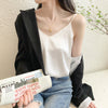 Women's Loose Fit Artificial Silk Solid Color Sling Style Casual Vest for Spring Summer in Black White Gray Pink