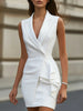 Women's Slim Fit Sleeveless One Button Solid Color Basic Polyester Dress for Casual Wear in White Black Pink
