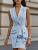 Women's Slim Fit Sleeveless One Button Solid Color Basic Polyester Dress for Casual Wear in White Black Pink