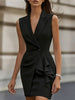 Women's Slim Fit Sleeveless One Button Solid Color Basic Polyester Dress for Casual Wear in White Black Pink