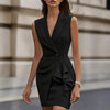 Women's Slim Fit Sleeveless One Button Solid Color Basic Polyester Dress for Casual Wear in White Black Pink
