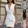 Women's Slim Fit Sleeveless One Button Solid Color Basic Polyester Dress for Casual Wear in White Black Pink
