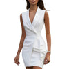 Women's Slim Fit Sleeveless One Button Solid Color Basic Polyester Dress for Casual Wear in White Black Pink