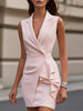 Women's Slim Fit Sleeveless One Button Solid Color Basic Polyester Dress for Casual Wear in White Black Pink