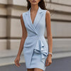 Women's Slim Fit Sleeveless One Button Solid Color Basic Polyester Dress for Casual Wear in White Black Pink