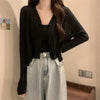 Women's Slim Fit Halter Neck Acrylic 3D Effect Cardigan with Single Row Multiple Buckles Three-Quarter Sleeves in Macaron Colors for Summer Coffee