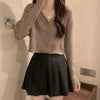 Women's Slim Fit Halter Neck Acrylic 3D Effect Cardigan with Single Row Multiple Buckles Three-Quarter Sleeves in Macaron Colors for Summer Coffee