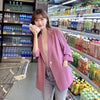 Women's Slim Fit Polyester Solid Color One Button Seven Point Sleeve Cardigan with Pocket Harajuku Style for Spring Summer in Pink