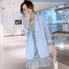 Women's Slim Fit Polyester Solid Color One Button Seven Point Sleeve Cardigan with Pocket Harajuku Style for Spring Summer in Pink