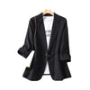 Women's Loose Fit Solid Color One Button Blazer with Seven-Point Sleeves and Button Detail for Leisure Casual in Apricot