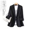 Women's Loose Fit Solid Color One Button Blazer with Seven-Point Sleeves and Button Detail for Leisure Casual in Apricot