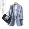 Women's Loose Fit Solid Color One Button Blazer with Seven-Point Sleeves and Button Detail for Leisure Casual in Apricot