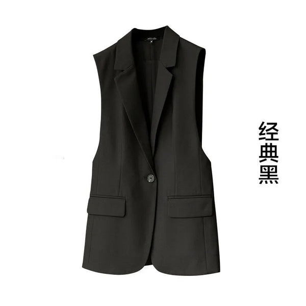 Women's General Fit One Button Solid Color Basic Style Vest with Buttons for Casual Wear in Black