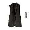 Women's General Fit One Button Solid Color Basic Style Vest with Buttons for Casual Wear in Black