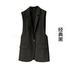 Women's General Fit One Button Solid Color Basic Style Vest with Buttons for Casual Wear in Black