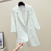 Women's Loose Fit Long Sleeve Striped Blazer with Buttons for Urban Casual Wear in Black