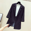 Women's Loose Fit Long Sleeve Striped Blazer with Buttons for Urban Casual Wear in Black